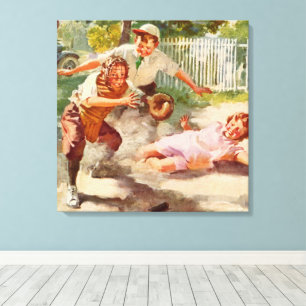 Vintage Sport, Kinder spielen Stickball Baseball Leinwanddruck