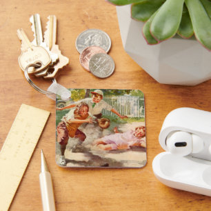 Vintage-Sport, Kinder spielen Stickball-Baseball Schlüsselanhänger