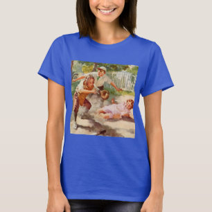 Vintage-Sport, Kinder spielen Stickball-Baseball T-Shirt