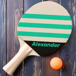 Vintage Sport Mitternacht Minzstreifen mit Namen Tischtennis Schläger