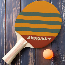 Vintage Sport Orange Rost Streifen mit Namen Tischtennis Schläger