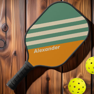 Vintage Sport Orange Streifen mit Namen Pickleball Schläger