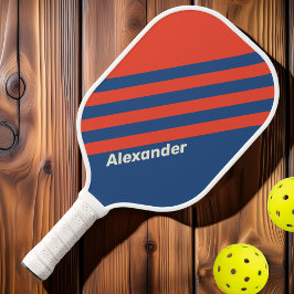 Vintage Sport Red & Blue Streifen mit Namen Pickleball Schläger