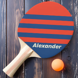Vintage Sport Red & Blue Streifen mit Namen Tischtennis Schläger
