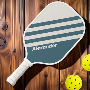 Vintage Sport Schiefergraue Streifen mit Namen Pickleball Schläger