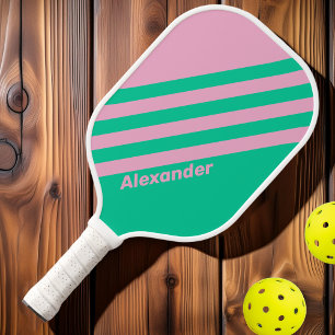 Vintage Sport Sommerbrise Streifen mit Namen Pickleball Schläger