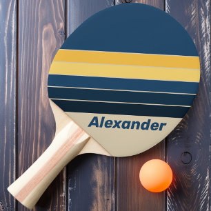 Vintage Sport Strand Sand Gestreift mit Namen Tischtennis Schläger