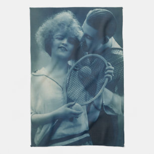 Vintage-Sport Tennis, Liebe und Romantik Geschirrtuch