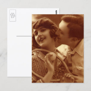 Vintage-Sport Tennis, Liebe und Romantik Postkarte