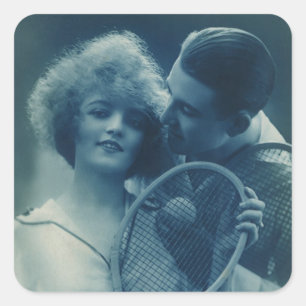 Vintage-Sport Tennis, Liebe und Romantik Quadratischer Aufkleber