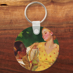 Vintage-Sport Tennis, Liebe und Romantik Schlüsselanhänger