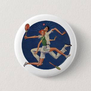 Vintage-Sport, Tennisspieler krachen mit Schlägern Button
