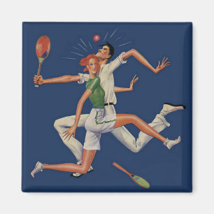 Vintage-Sport, Tennisspieler krachen mit Schlägern Magnet