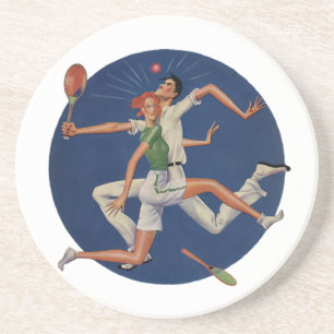 Vintage-Sport, Tennisspieler krachen mit Schlägern Untersetzer