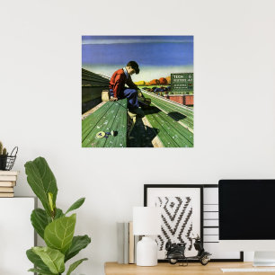 Vintage-Sport, trauriger Fußballfan mit Megaphon Poster