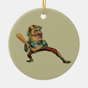 Vintage-Sport, wütender Baseballspieler am Schlag Keramik Ornament