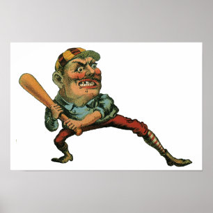 Vintage-Sport, wütender Baseballspieler am Schlag Poster