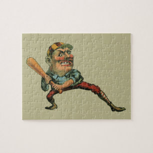 Vintage-Sport, wütender Baseballspieler-Schlagmann Puzzle