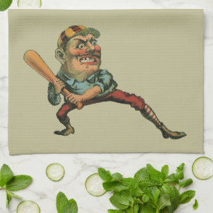 Vintage Sportarten, Angry Baseball Player Batter Geschirrtuch