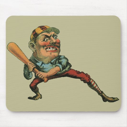 Vintage Sportarten, Angry Baseball Player Batter Mousepad (Vorne)