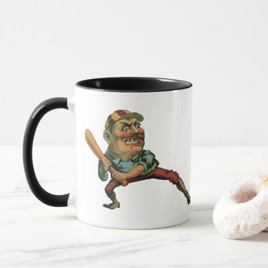 Vintage Sportarten, Angry Baseball Player Batter Tasse (Mit Donut)