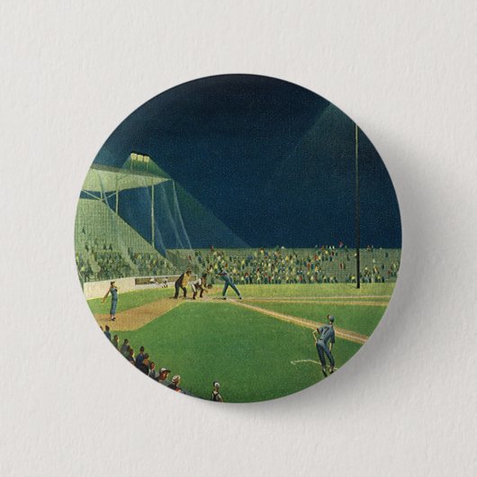 Vintage Sportarten, Baseballspiel nachts Button (Vorderseite)