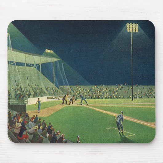 Vintage Sportarten, Baseballspiel nachts Mousepad (Vorne)