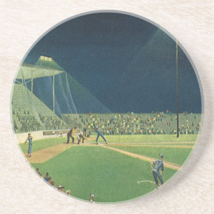 Vintage Sportarten, Baseballspiel nachts Sandstein Untersetzer