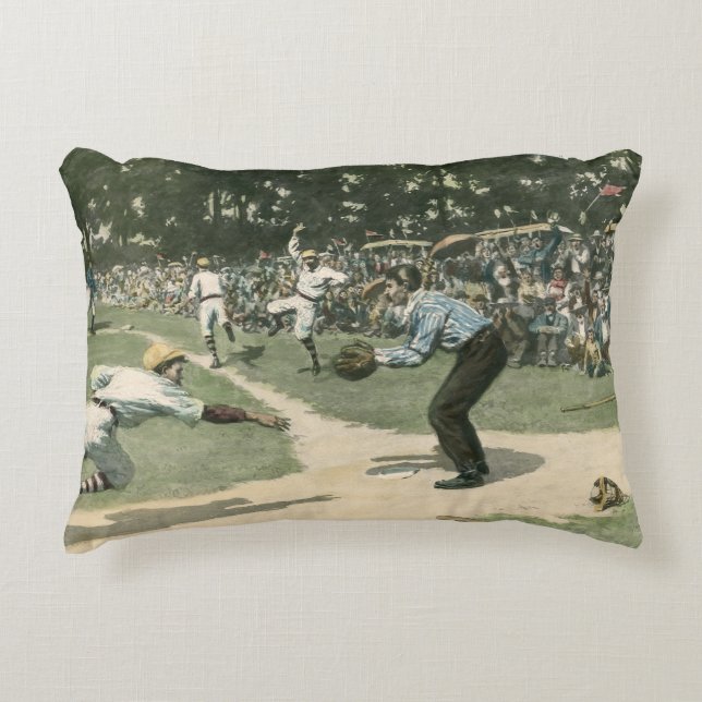 Vintage Sportarten, Baseballspieler, der in Zuhaus Dekokissen (Vorderseite)