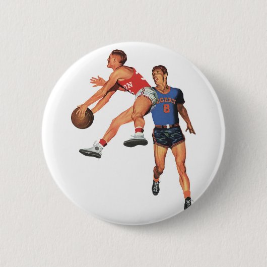 Vintage Sportarten, Basketball-Spieler im Spiel Button (Vorderseite)