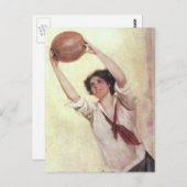 Vintage Sportarten, Basketballspielerin mit Ball Postkarte (Vorne/Hinten)