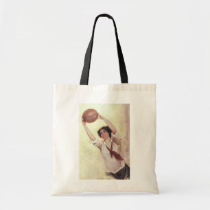 Vintage Sportarten, Basketballspielerin mit Ball Tragetasche