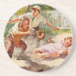 Vintage Sportarten, Kinder spielen Stickball Baseb Untersetzer
