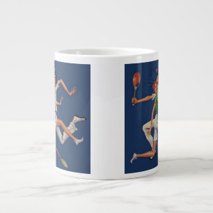 Vintage Sportarten, Tennisspieler brechen mit Rack Jumbo-Tasse