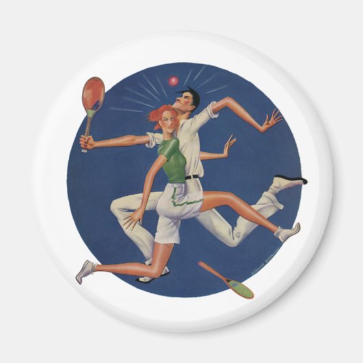 Vintage Sportarten, Tennisspieler brechen mit Rack Magnet (Vorne)