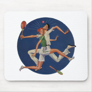 Vintage Sportarten, Tennisspieler brechen mit Rack Mousepad