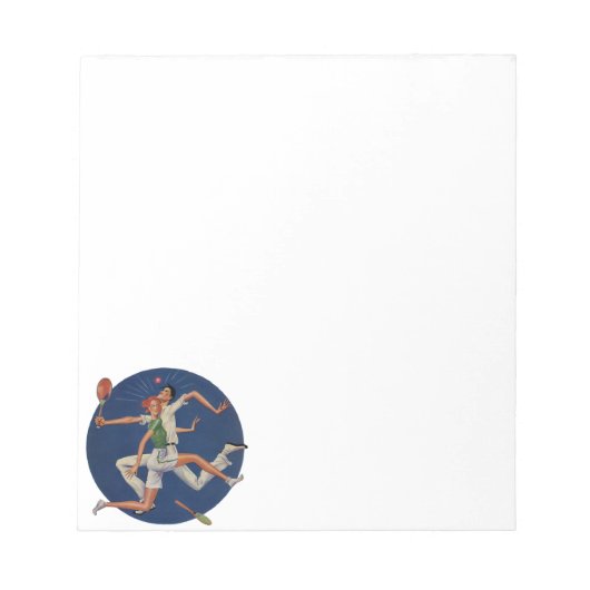 Vintage Sportarten, Tennisspieler brechen mit Rack Notizblock (Vorderseite)