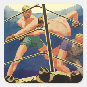 Vintage-Sportboxen, Boxer während eines Kampfes Quadratischer Aufkleber