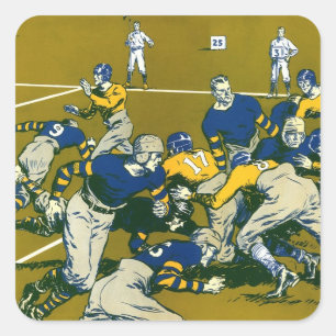 Vintage-Sportsfußballspiel, Gold- gegen Blaue Mann Quadratischer Aufkleber