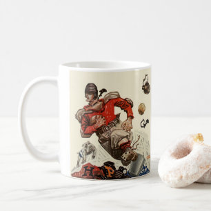 Vintage-Sportsfußballspieler und Bulldoggen-Maskot Kaffeetasse
