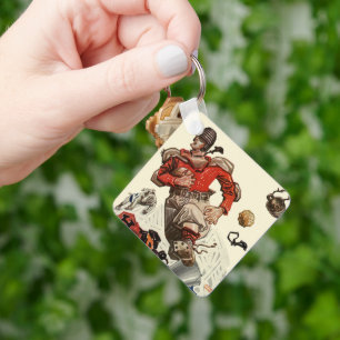 Vintage-Sportsfußballspieler und Bulldoggen-Maskot Schlüsselanhänger