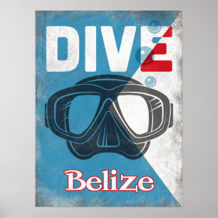Vintage Sporttauchen-Maske Belizes Poster