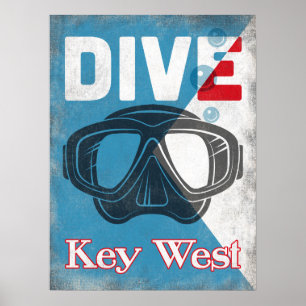 Vintage Sporttauchen-Maske Key West Poster