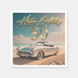 Vintage-Sportwagen an einem tropischen Strand Froh Serviette