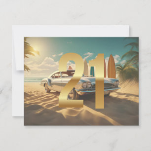 Vintage-Sportwagen tropischer Strand 21. Geburtsta