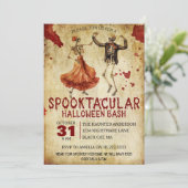 Vintage Spott Skeleton Bloody Halloween-Party Einladung (Stehend Vorderseite)