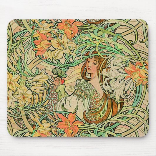 Vintage Sprache der Blume von Alphonse Mucha Mousepad (Vorne)