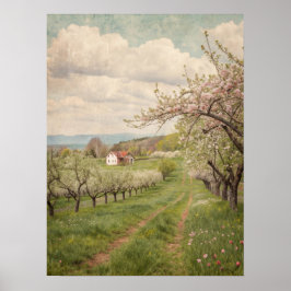 Vintage Spring Blossom Orchard Cottage Art Poster