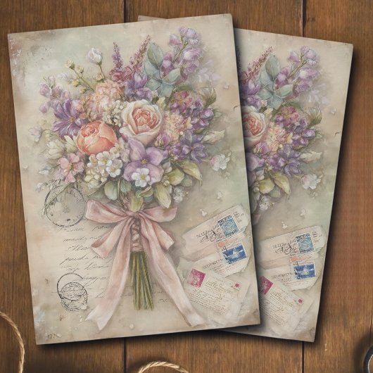 Vintage Spring Floral Bouquet Ephemera Decoupage  Seidenpapier