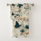 Vintage Spring Flowers and Butterflies Badhandtuch Set (Insitu)